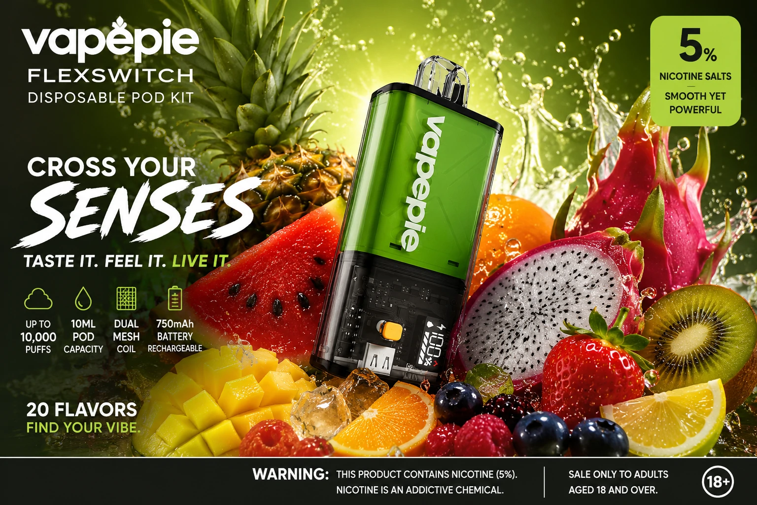 VAPEPIE FlexSwitch Disposable Pod Kit - 10,000 Puffs